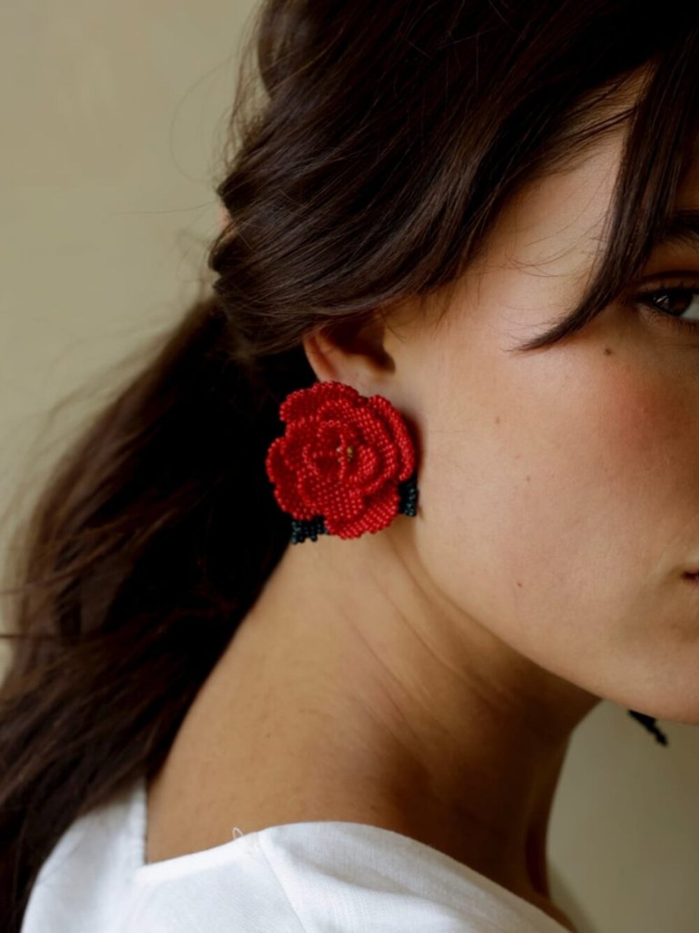 Beaded Asymmetrical Earrings - Red